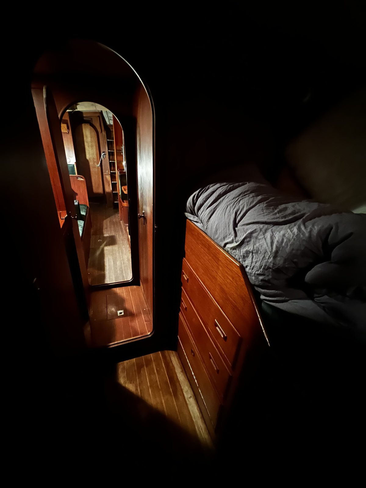 A berth nook in warm teak