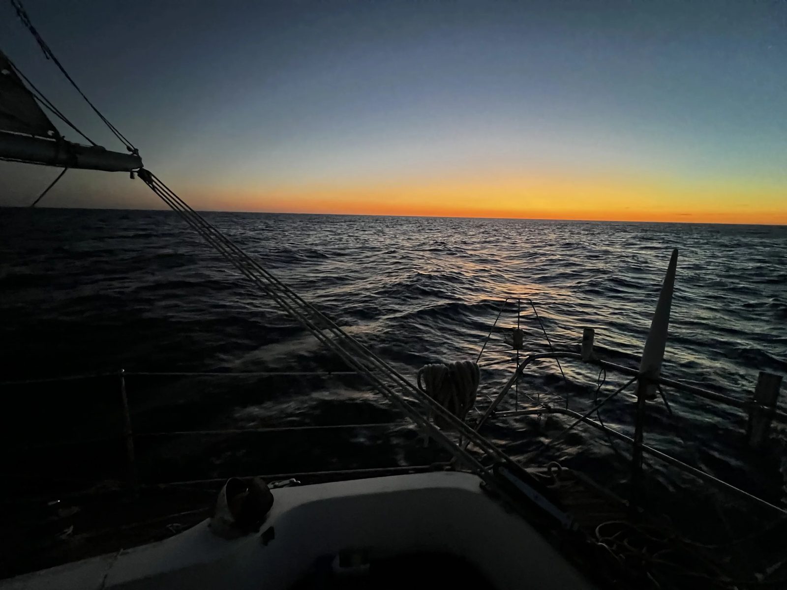 Dusk on deck, the light going out of the sky