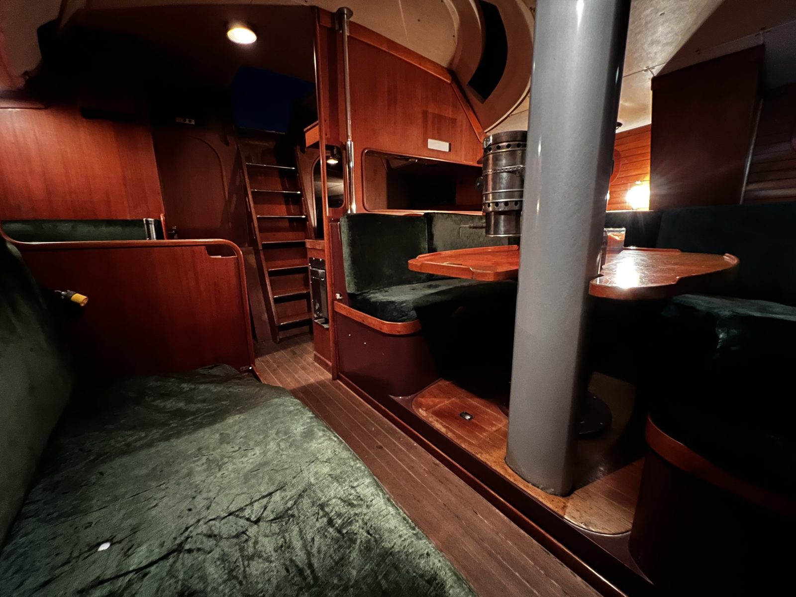 The saloon by warm cabin light